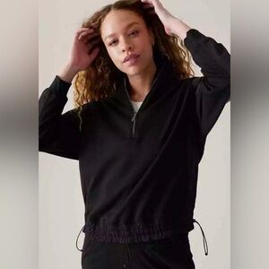 Athleta Triumph Hybrid Half-Zip Sweatshirt Black, size XS, EUC!
